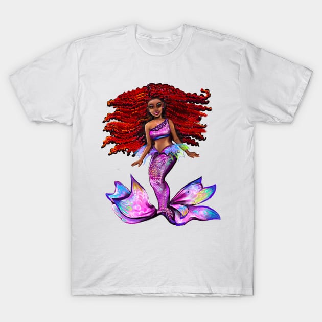 Black African American Mermaid T-Shirt by Artonmytee